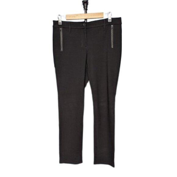 Eileen Fisher Black Leather Trimmed Stretch Ponte Pants - Picture 1 of 10